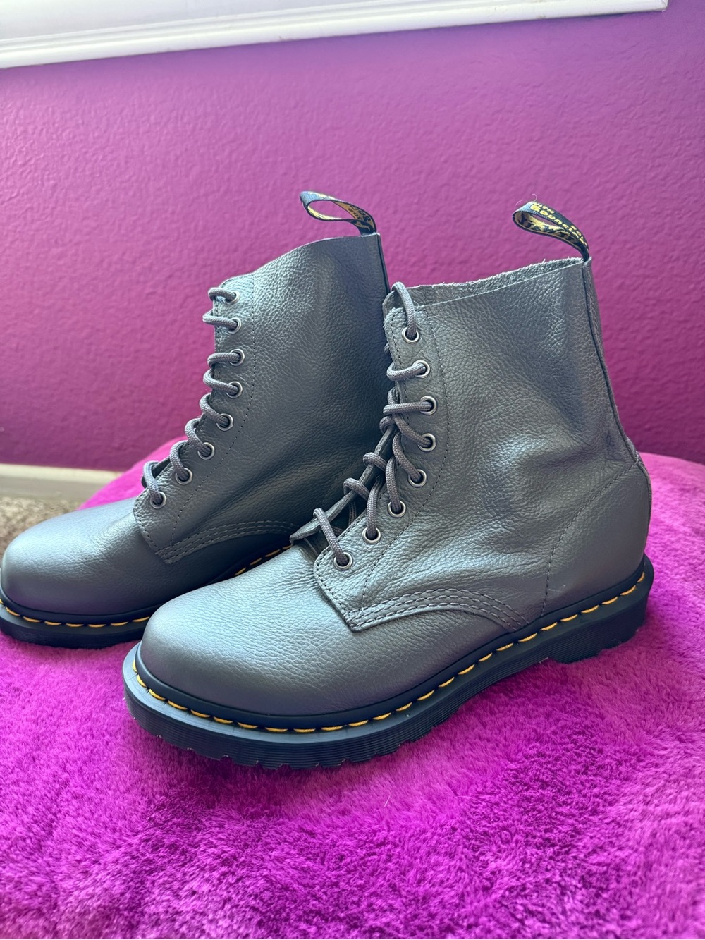 Dr. Martens Gray Leather Lace-Up Combat Boots NWOT